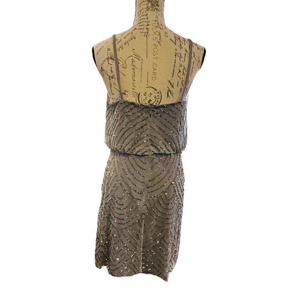 ADRIANNA PAPELL Womens Size 8 Blouson Cocktail Dress BEADED Grey Short PARTY - Picture 9 of 14